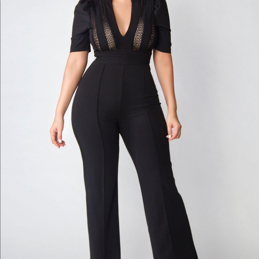 Diamond V-Neck Sophisticated Bodysuit Boutique Jumpsuit.